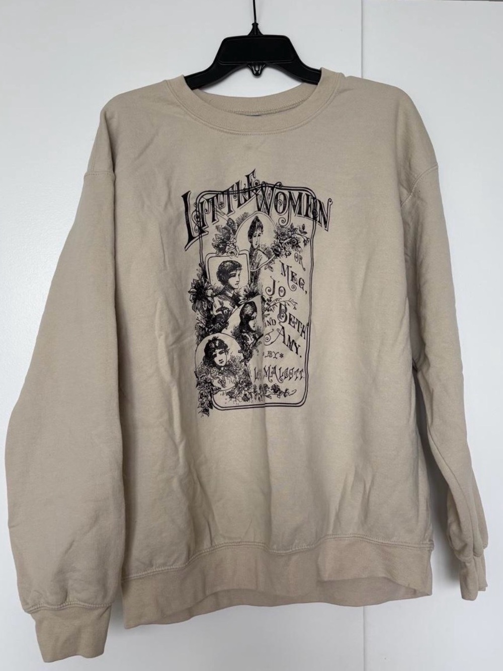 Gildan Beige 'Little Women' Graphic Crewneck Sweatshirt